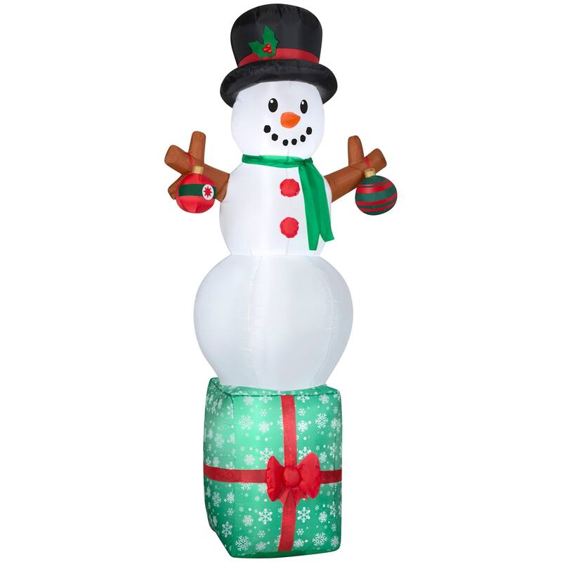 Gemmy Christmas Inflatable Snowman on Gift Box, 7 ft Tall