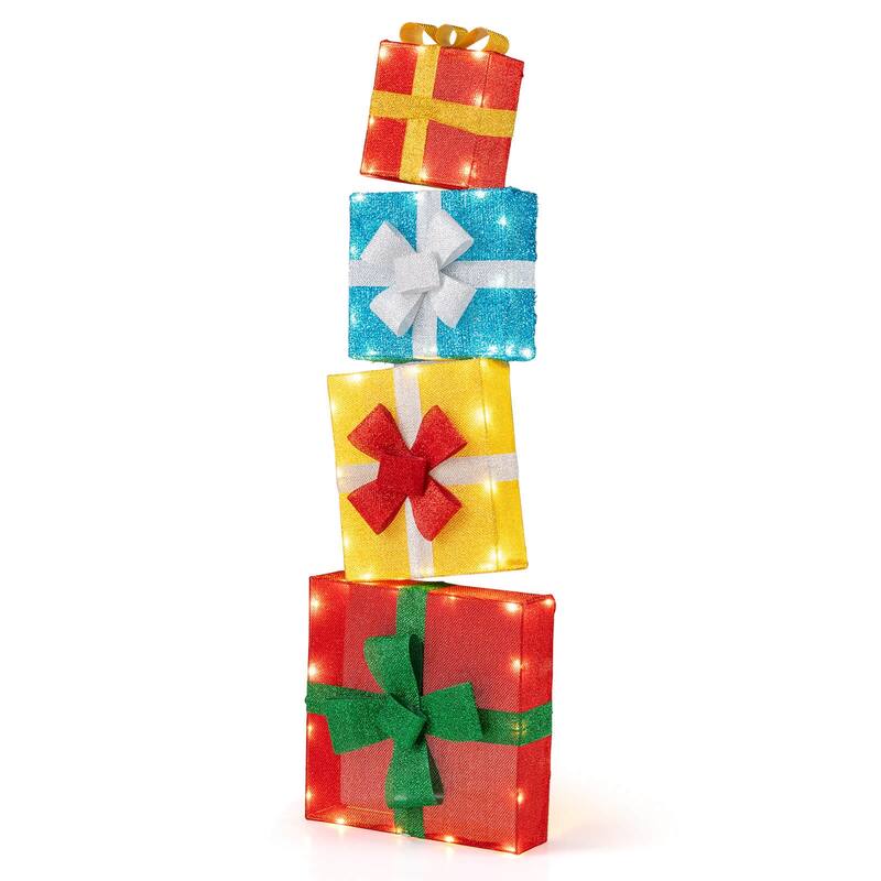 Costway 4 FT Stackable Holiday Present Boxes with LEDs and Bows for - as pic shows - See Details