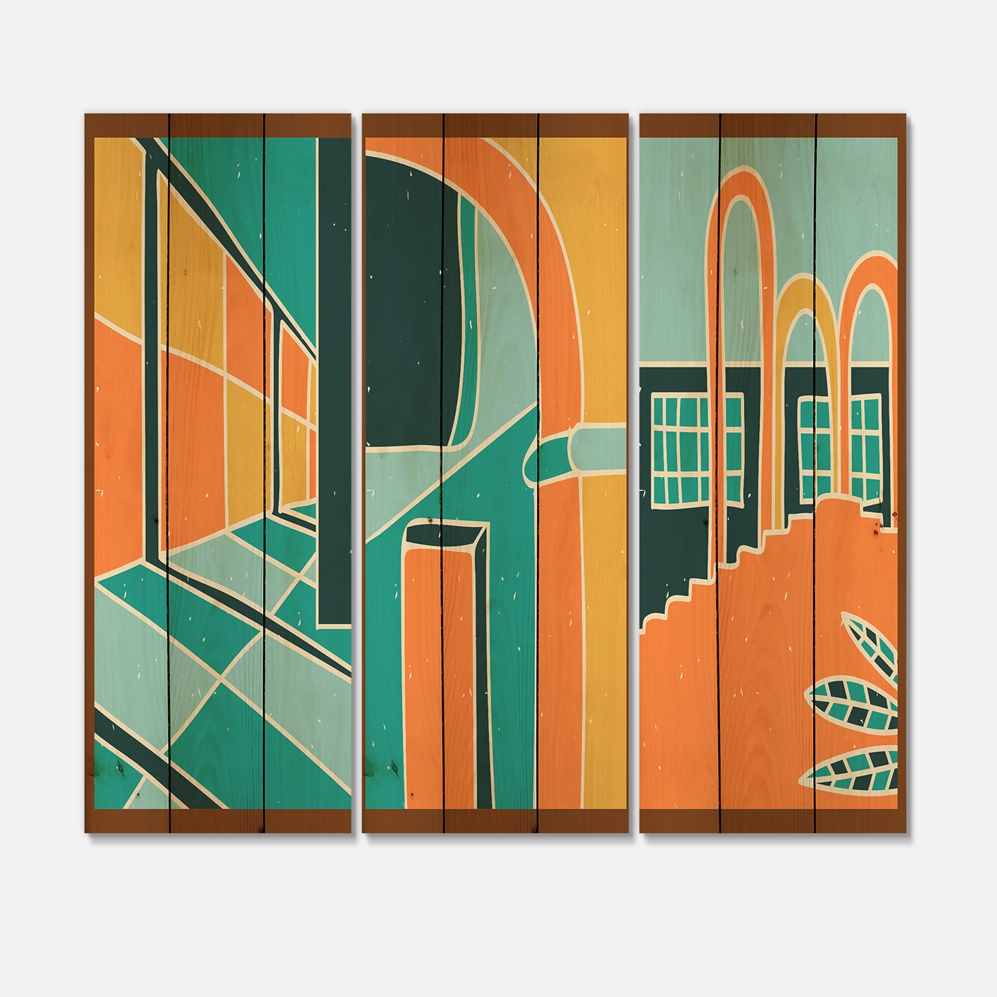 Designart 'Geometric Shapes Building Windows In Vintage-image