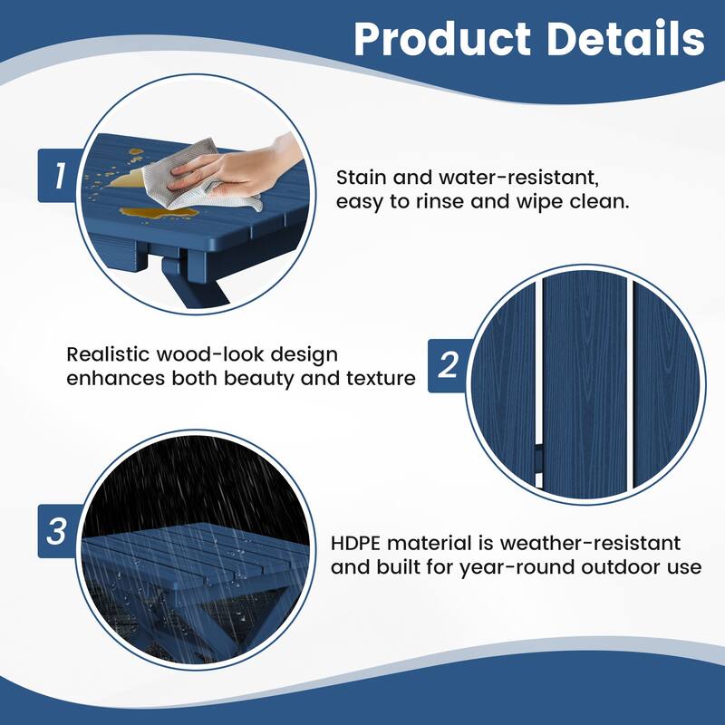 Outdoor Patio HDPE Foldable Side Table, Waterproof & Weather Resistant