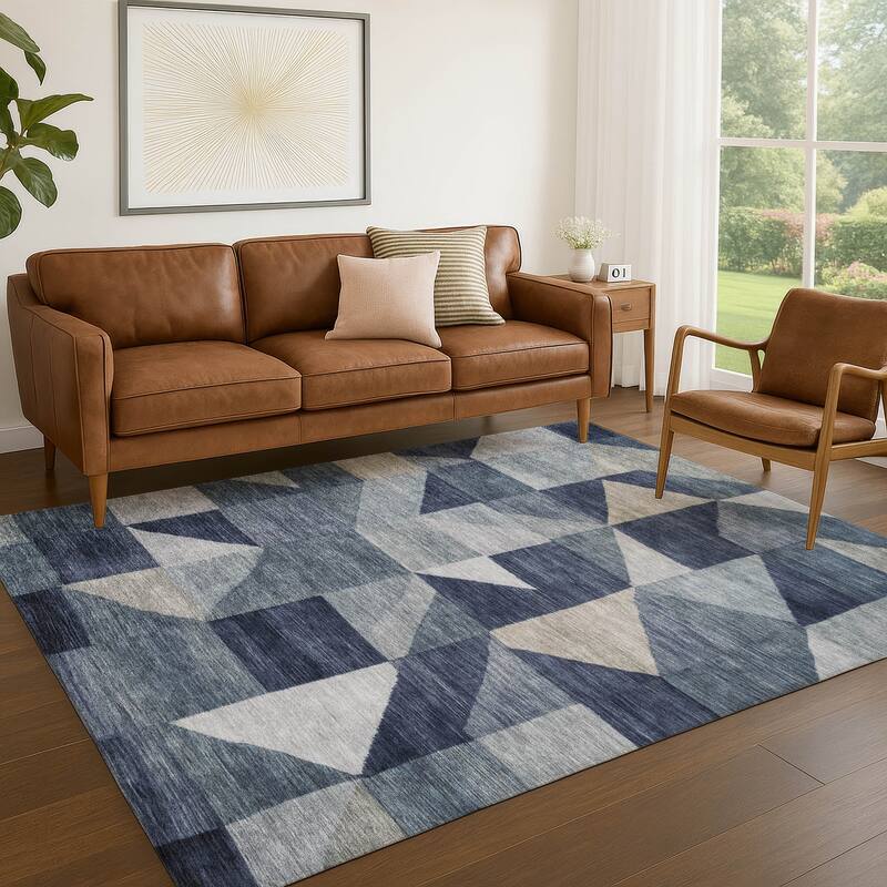 Machine Washable Indoor/ Outdoor Geo Rubi Chantille Rug