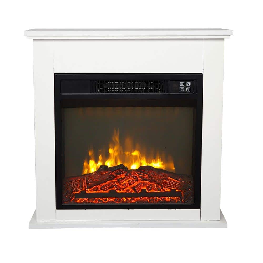 1400W 18'' Wood Cabinet Electric Fireplace with Remote Control, White