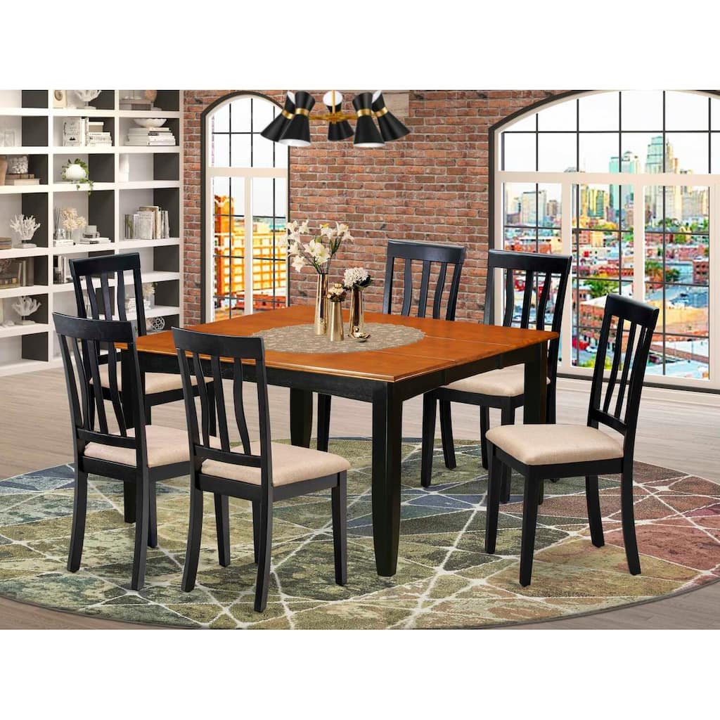 HomeStock 7-Piece Square Black & Cherry Finish Solid Wood Top Dining Table with 6-Chairs