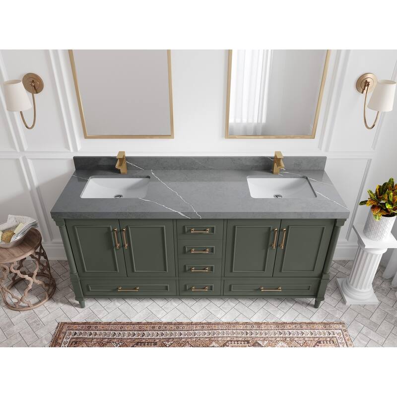 Willow Collections 72 in. W x 22 in. D Aberdeen Double Sink Bathroom Vanity with Countertops - 2" Piatra Gray - Pewter Green