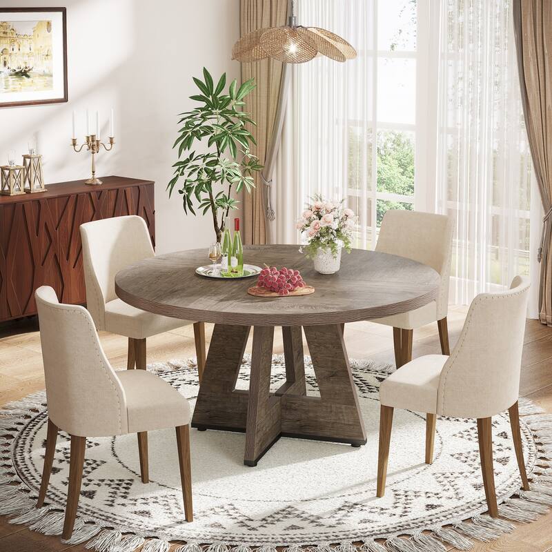 47-inch Round Dining Table Wood Dinner Table for 4-6 People