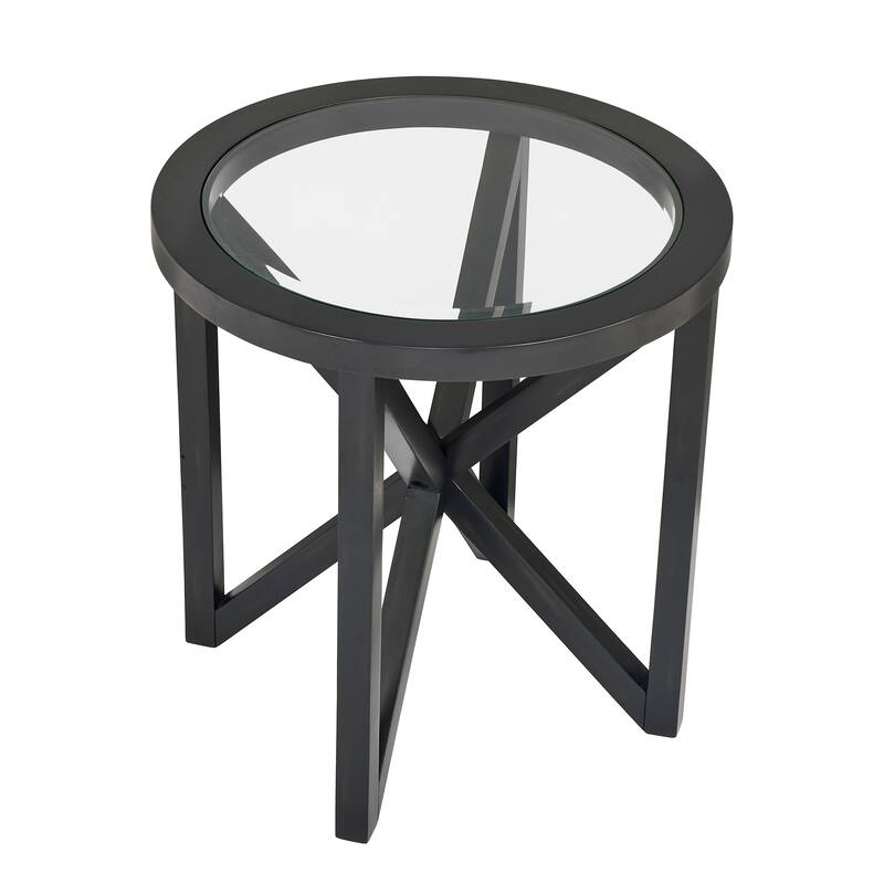 Modern Simple Glass Coffee Table, Tempered Glass Coffee Table Solid Wood Base Round Transparent Glass Top