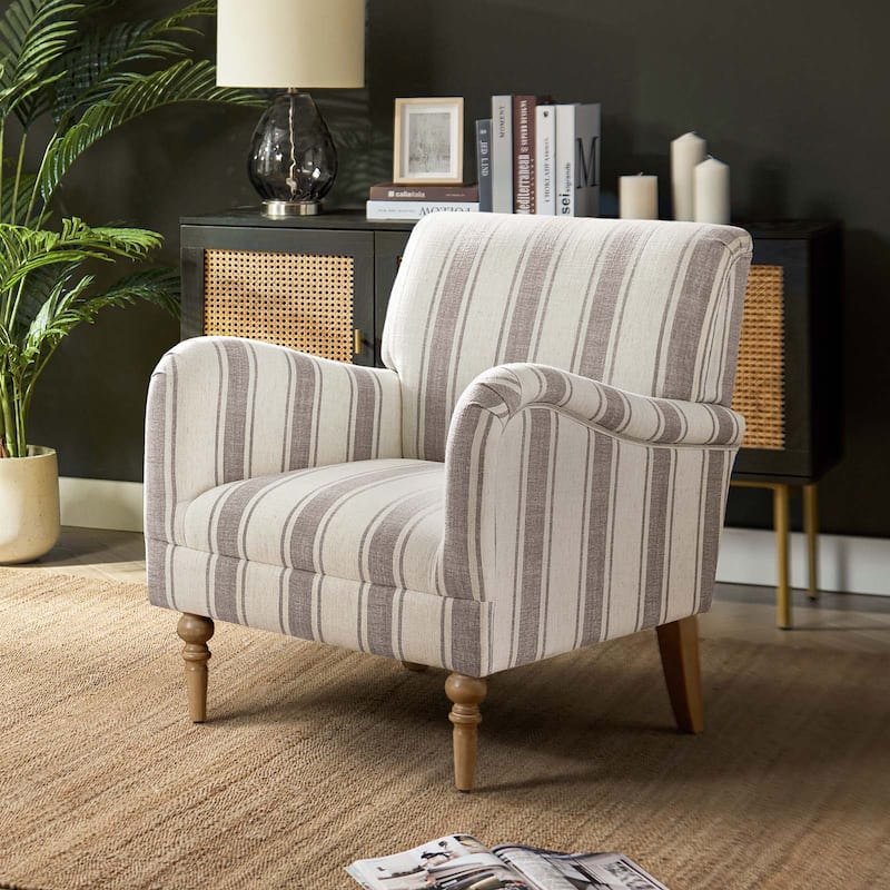 Seip Classic and Contemporary Striped Arm Chair with Spindle Legs by HULALA HOME - TAN