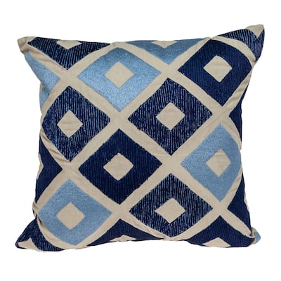 Embroidered Abstract Diamond Square Throw Pillow - 18" - Beige and Blue
