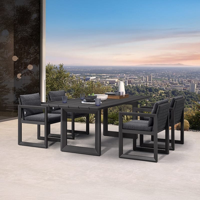 PURPLE LEAF Caesar Outdoor Dining Set Aluminum Luxury Patio Furniture with Olifen Removable Thick Cushion and Pillow-Grey - N/A - 5-Piece（220）