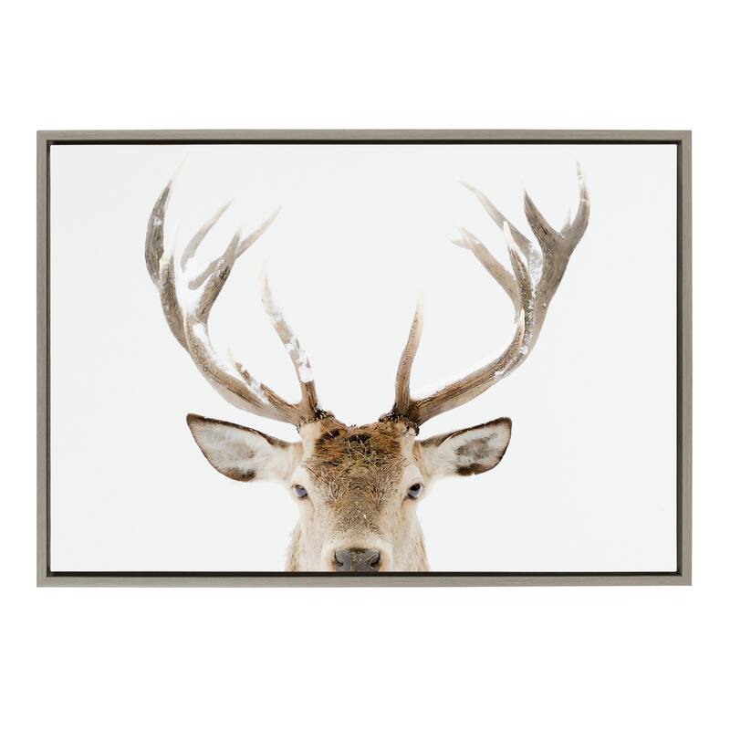 Kate and Laurel Sylvie Stag Peekaboo Framed Canvas by Amy Peterson Art Studio