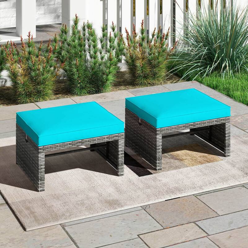 Costway Patio Ottomans Set of 2 PE Rattan Footstools with Removable - See Details