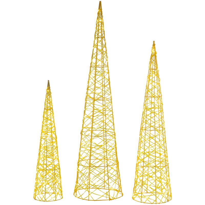 Set of 3 LED Twinkle Lighted Gold Mesh Cone Trees Outdoor Christmas Decorations 39.5" - 39.5
