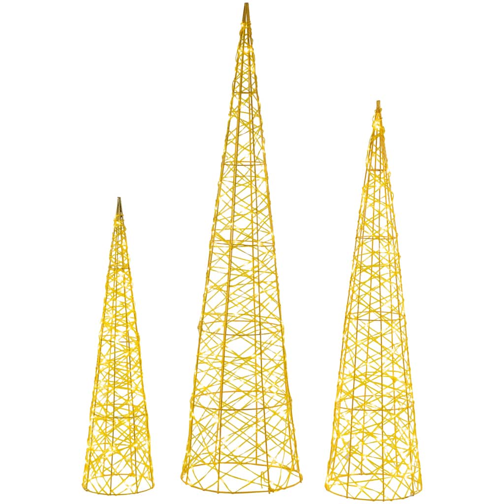 Set of 3 LED Twinkle Lighted Gold Mesh Cone Trees Outdoor Christmas Decorations 39.5" - 39.5