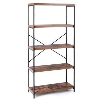 5 Tier Bookcase Industrial Wood Bookshelf Accent Display Rack