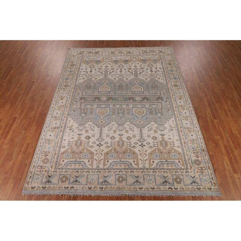 Ivory & Gray Khotan Oriental Area Rug Handmade Wool Carpet - 8'9"x 11'10"