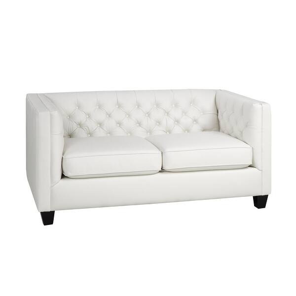 slide 2 of 19, Windsor Top Grain Tufted Leather Loveseat Cream