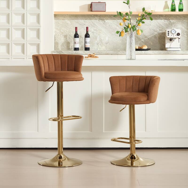Velvet Swivel Bar Stools Set of 2, Counter Stools with Adjustable Height, Kitchen Island Stools with Chrome Footrest