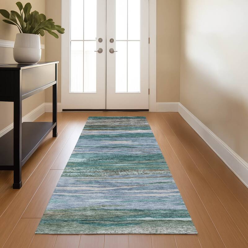 Premium Washable Super Soft Modern Stripes Mayfield Rug - Teal - 2'3" x 7'6"