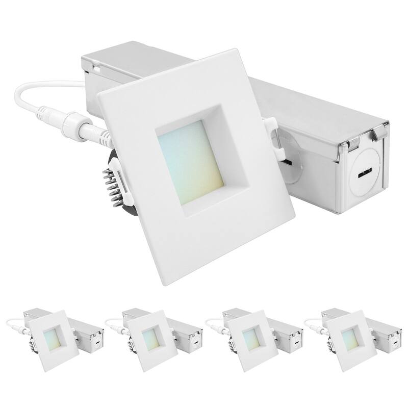 Luxrite 2 Inch Square LED Recessed Ceiling Light J-Box 8W 5CCT 660LM Dimmable Wet Rated IC Rated 4PK - 4 Pack - 4 Pack
