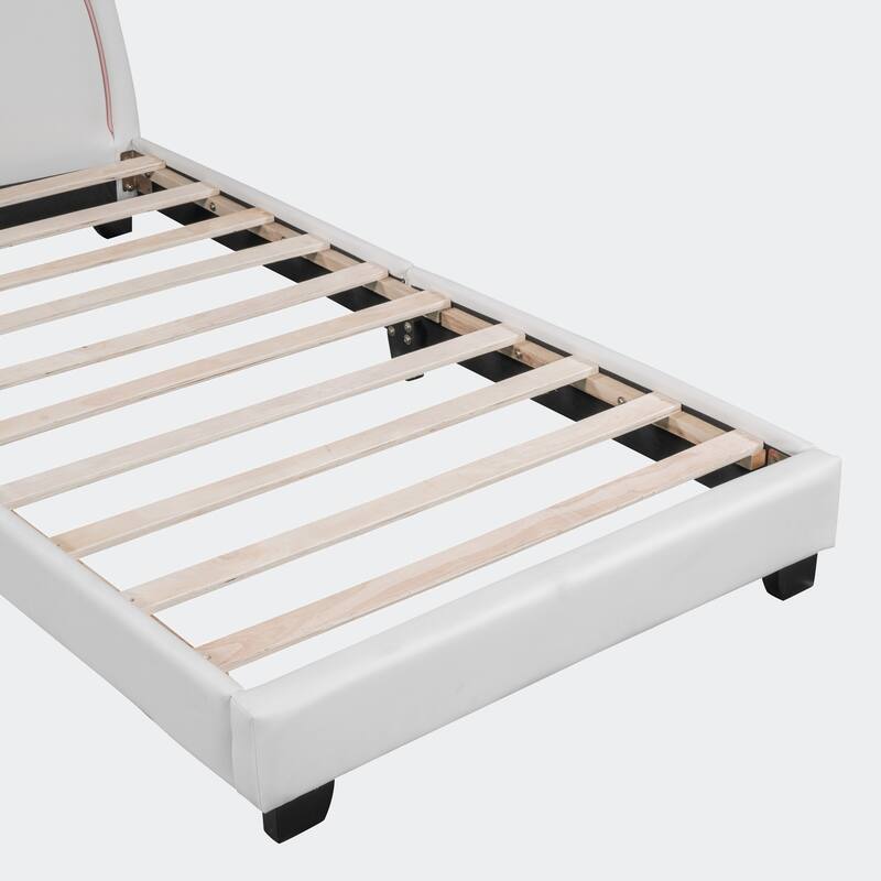 Twin Size Upholstered Leather Platform Bed