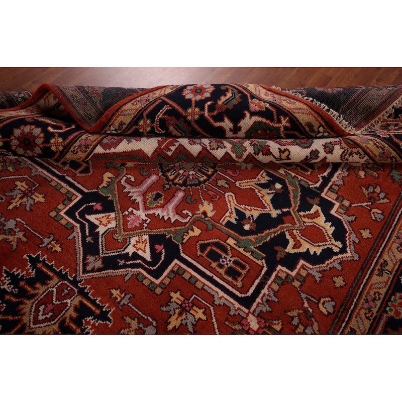 Geometric Heriz Serapi Indian Area Rug Hand-Knotted Wool Carpet - 8'0" X 10'4"