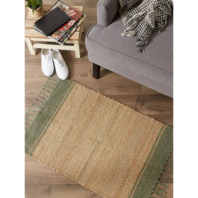 DII Black With Natural Jute Chevron Hand-Loomed Rug - 2' x 3' Oval