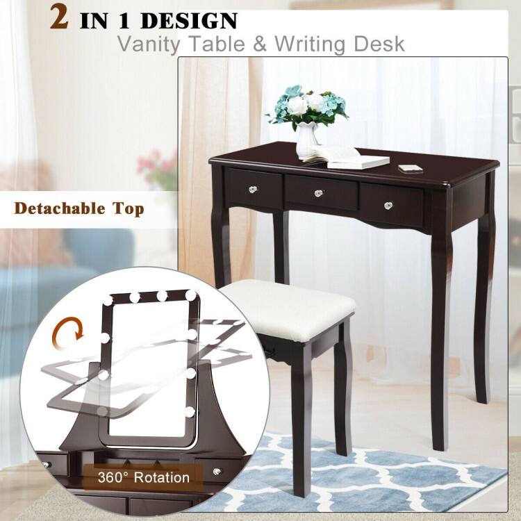 Dimmable Bulbs Touch Switch Vanity Dressing Table Set with Removable Box - 31.5" x 16" x 53.5" (L x W x H)