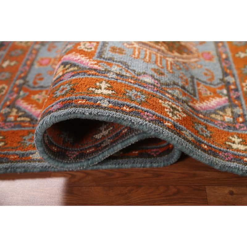 Geometric Kazak Oriental Accent Rug Handmade Blue Wool Carpet - 3'0"x 5'0"
