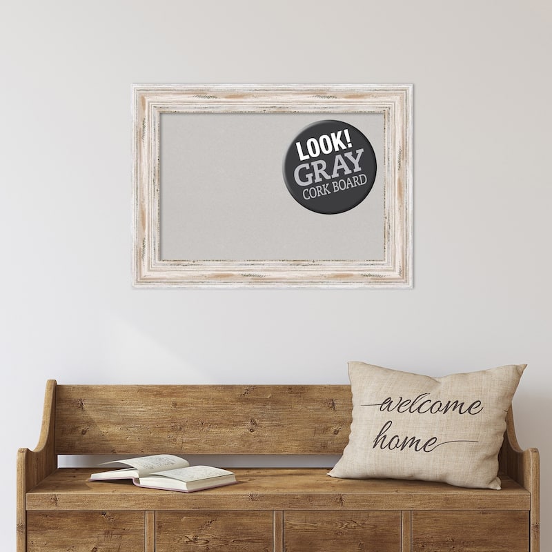 Framed Grey Cork Board, Alexandria White Wash