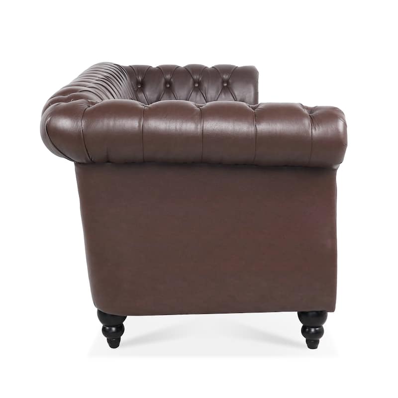 84.65" PU Leather Chesterfield Sofa with Rolled Arms (3-Seater)