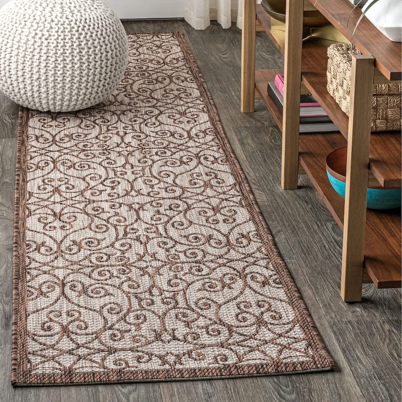 JONATHAN Y Ourika Textured Weave Indoor/Outdoor Area Rug - 2 X 8 - Taupe/Espresso