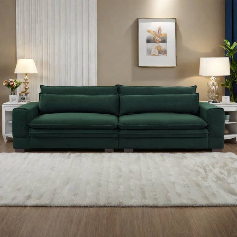 104.72" Mid-Century Modern Fabric Sofa with Solid Wood Legs