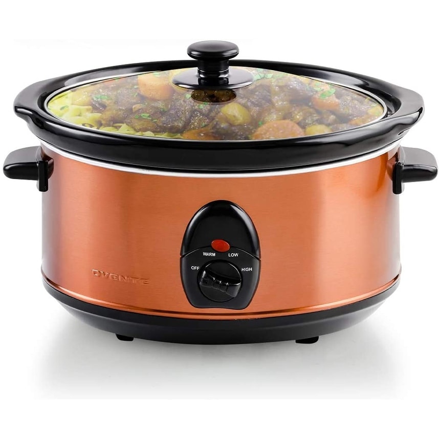 Ovente Portable 3.7 Quart Temperature Controlled Removable Stoneware Slow  Cooker 3 Cooking Setting, Tempered Glass, Copper SLO35ACO