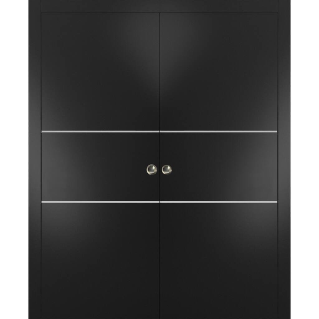 French Double Pocket Doors 36x80 Planum 0110 Matte Black Kit Trims Rail