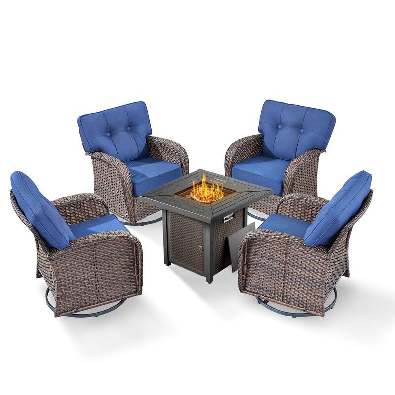 Pocassy Outdoor 30 In Fire Table with Swivel Chair Set