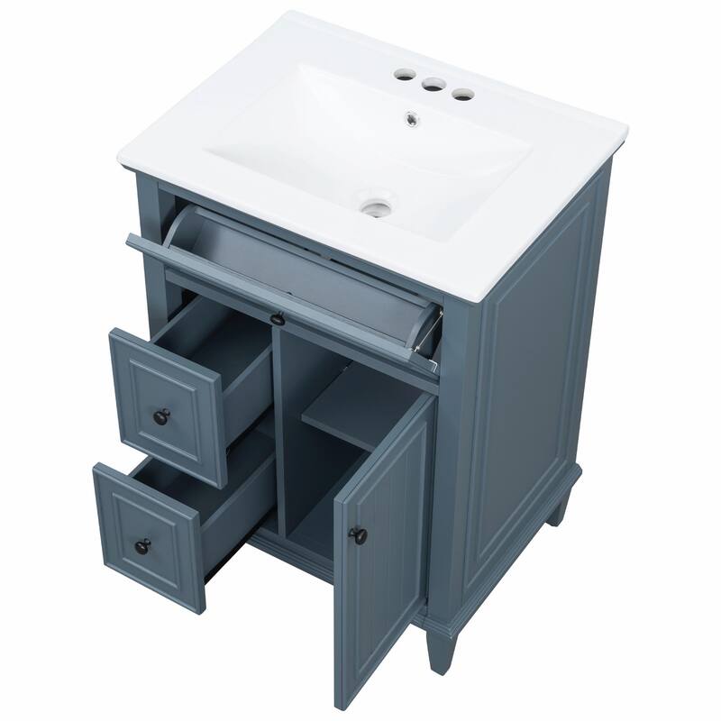 24" Bathroom Vanity with Sink, Bathroom Vanity Cabinet with One Flip Drawer and Two Drawers, Adjustable Shelf