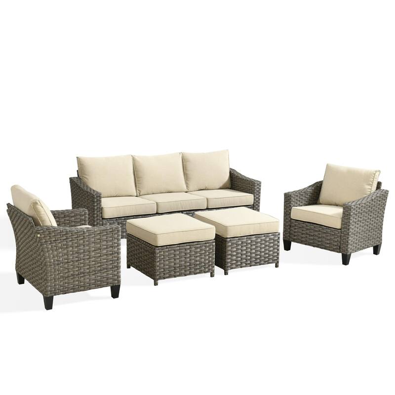​​OVIOS 5-Piece Outdoor Wicker Set With Ottoman