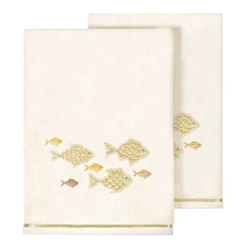 Authentic Hotel and Spa Turkish Cotton Figi 2PC Embellished Bath Towel Set - Beige