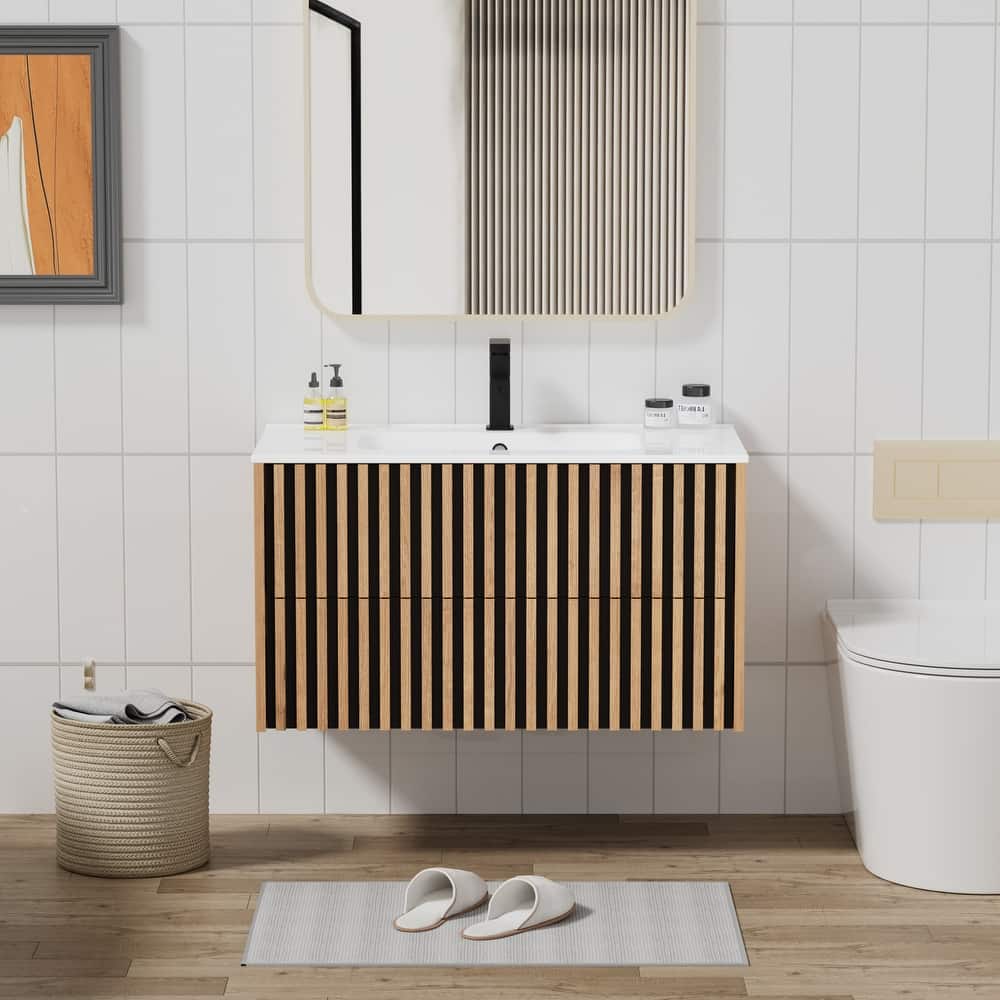 Bathroom Wall Mounted Vanity Set Mid-Century with Ceramic Sink