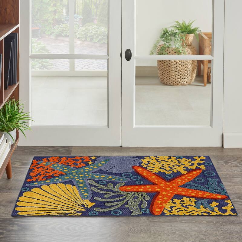 Nourison Aloha Coastal Starfish Indoor/Outdoor Area Rug - 2'8" x 4' - Blue/Orange/Navy