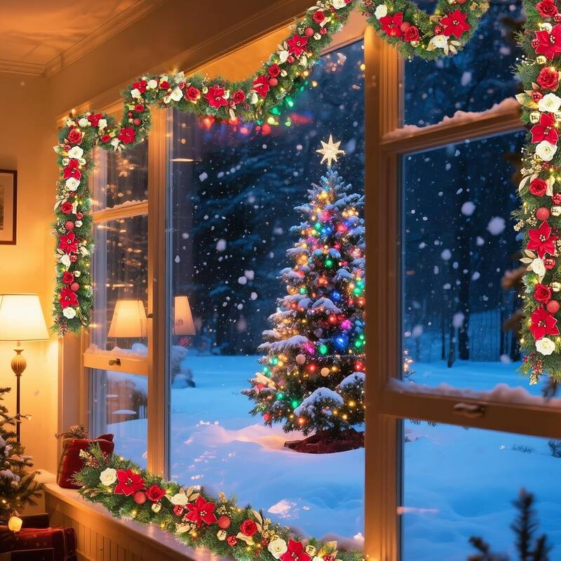 6FT Christmas Garland with Lights for Indoor Outdoor Holiday Decor - N/A