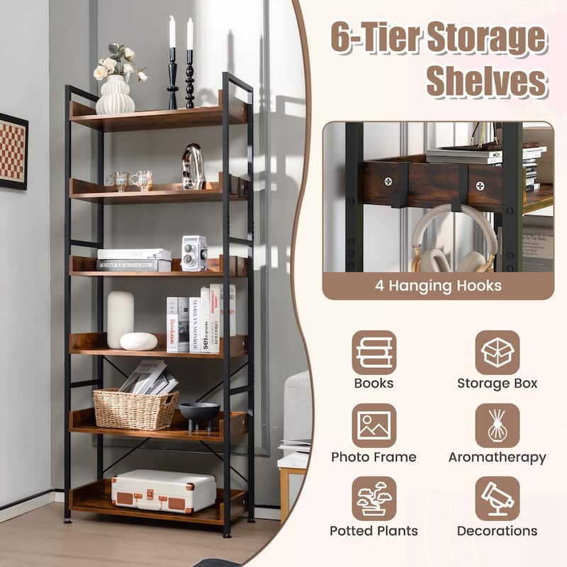 1/2 pcs Bookshelf Display Shelves Storage Rack Metal Frame w/ Hooks