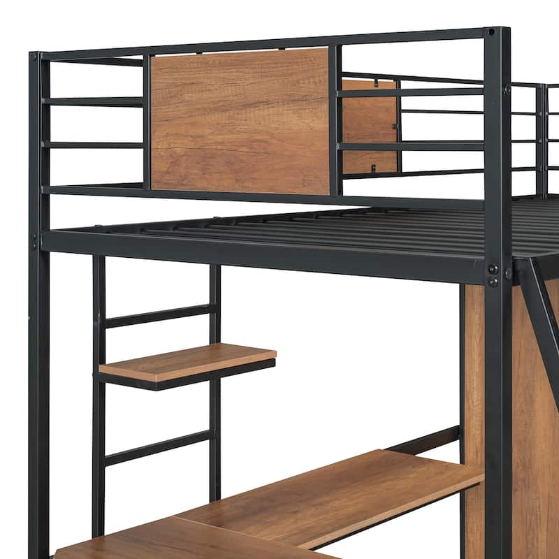 Loft bed with L-shape Desk and Wardrobe
