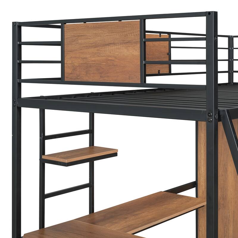 Modern Twin Loft Bed with Built-In L-Shape Desk and Large Wardrobe, Ideal for Compact Spaces