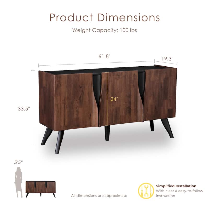 Furniture of America Abigail XI Mid-Century Modern Walnut Solid Wood 62-inch Dining Server with Drawer and Shelves