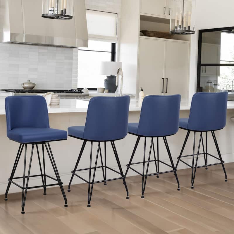 26" Leather/Velvet Swivel Counter Height Bar Stools - 38.2"H x 17.7"W x 19.1"D