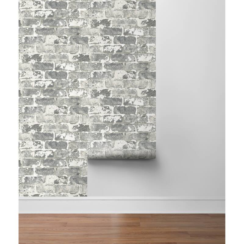 NextWall Weathered Grey Brick Peel and Stick Wallpaper - 20.5 in. W x 18 ft. L