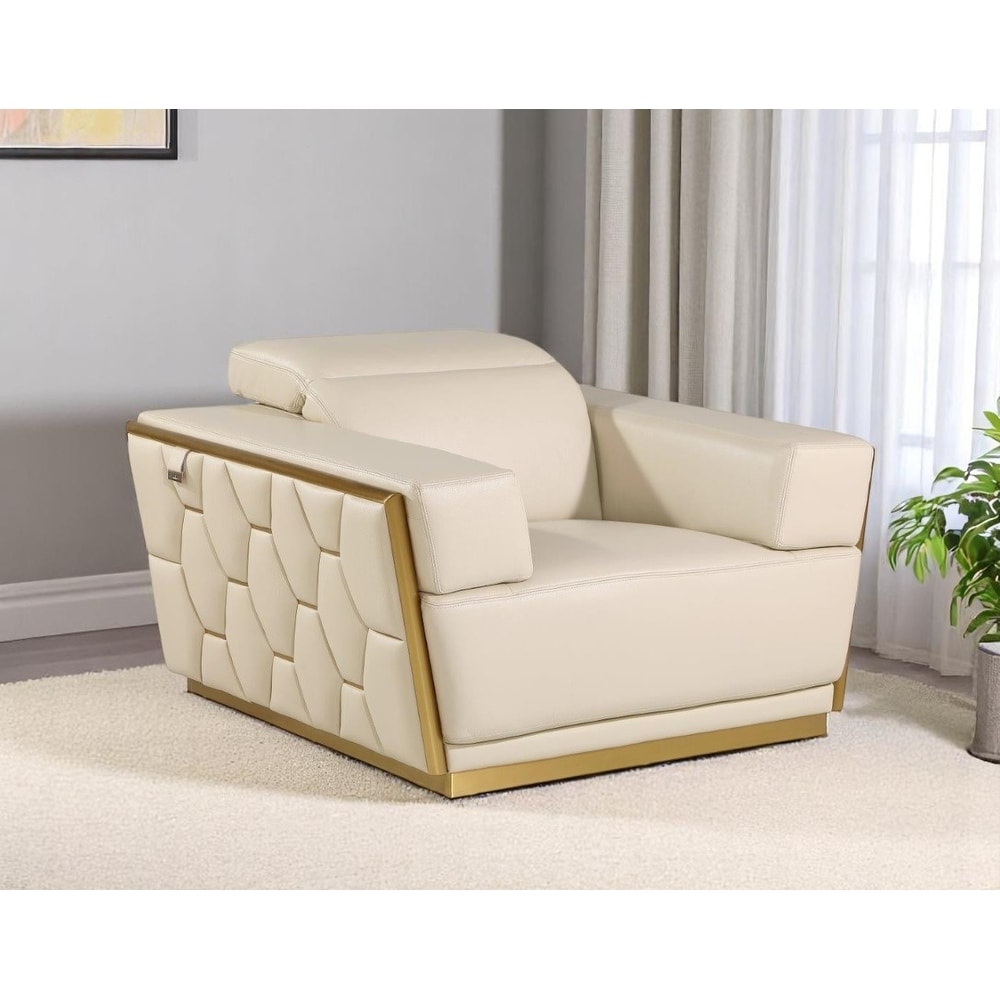 HomeRoots 47" Beige and Gold Italian Leather Club Chair - 47 in. x 40 in. x 43 in.