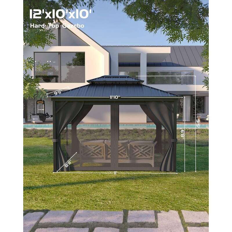 10'x12' Hardtop Gazebo for Patio, Deck, Backyard, Lawn, and Garden - 10X12 Ft