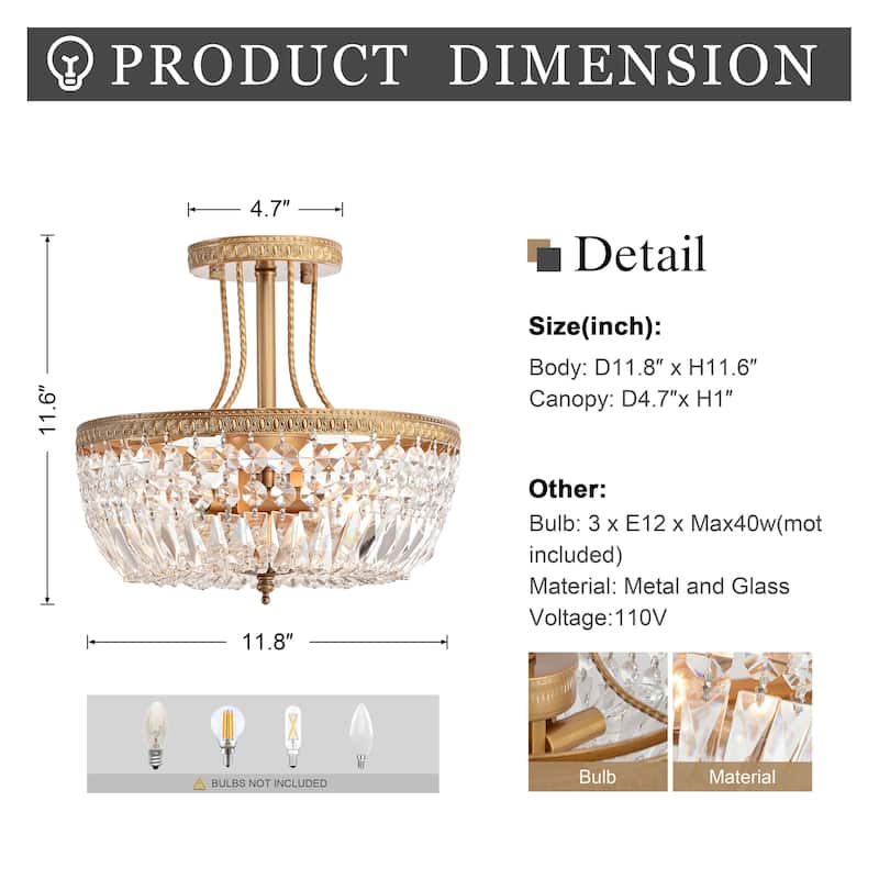 Jessica Crystal Basket 3-light Semi-Flush Mount Chandelier